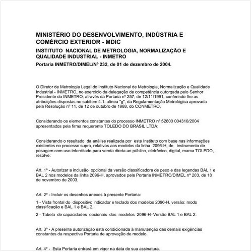 Portaria DIMEL/INMETRO 232:2004 - Situação: Revisto