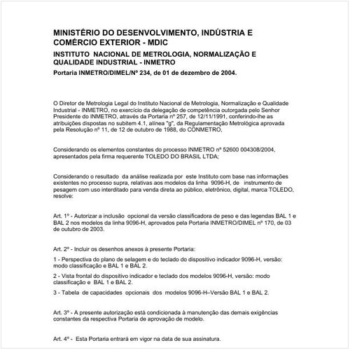 Portaria DIMEL/INMETRO 234:2004 - Situação: Em vigor