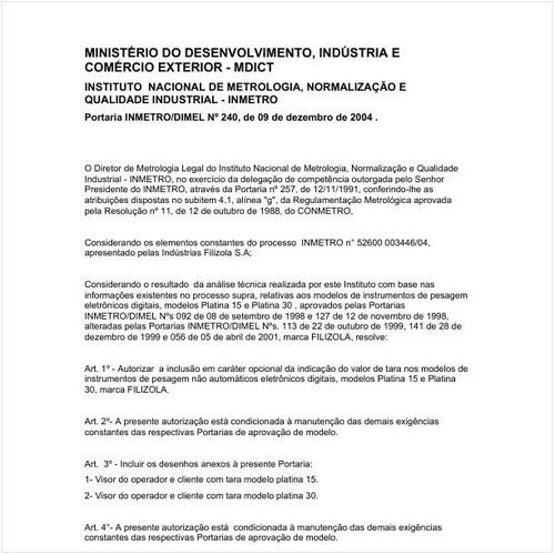 Portaria DIMEL/INMETRO 240:2004 - Situação: Em vigor