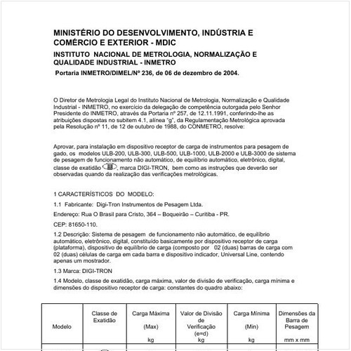 Portaria DIMEL/INMETRO 236:2004 - Situação: Revisto