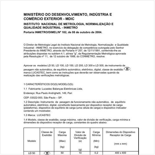 Portaria DIMEL/INMETRO 182:2004 - Situação: Em vigor
