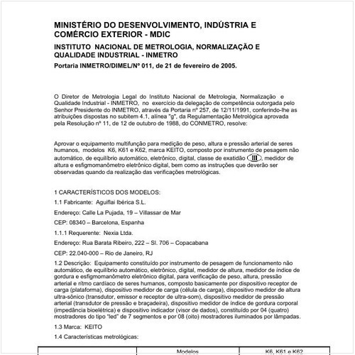 Portaria DIMEL/INMETRO 11:2005 - Situação: Em vigor