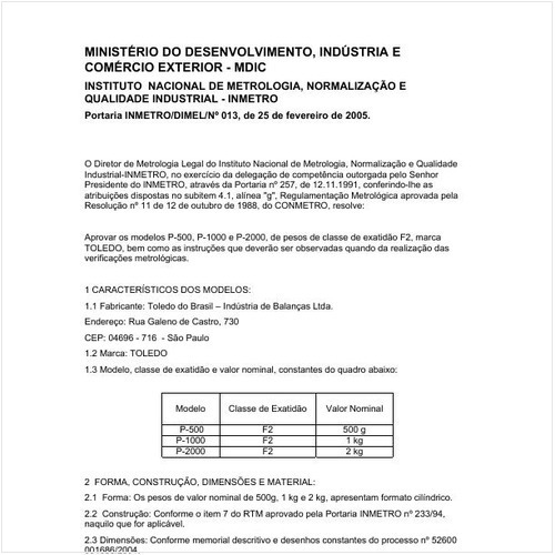 Portaria DIMEL/INMETRO 13:2005 - Situação: Em vigor