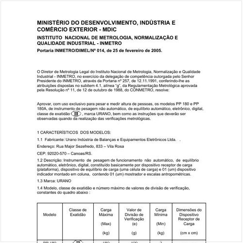 Portaria DIMEL/INMETRO 14:2005 - Situação: Revisto