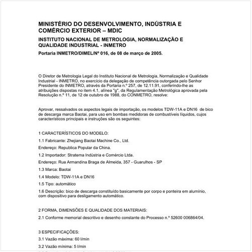 Portaria DIMEL/INMETRO 16:2005 - Situação: Em vigor