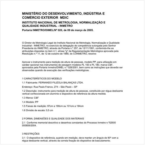 Portaria DIMEL/INMETRO 20:2005 - Situação: Em vigor