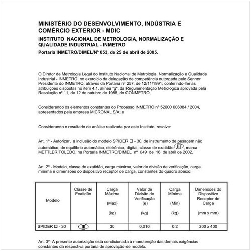Portaria DIMEL/INMETRO 53:2005 - Situação: Em vigor