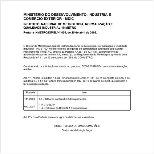 Portaria DIMEL/INMETRO 54:2005 - Situação: Em vigor