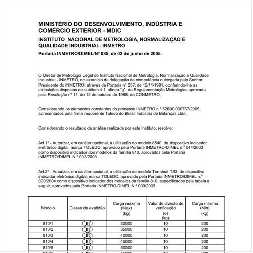 Portaria DIMEL/INMETRO 85:2005 - Situação: Em vigor