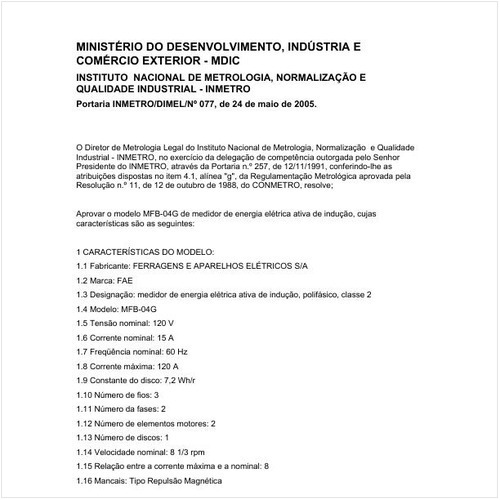 Portaria DIMEL/INMETRO 77:2005 - Situação: Revisto