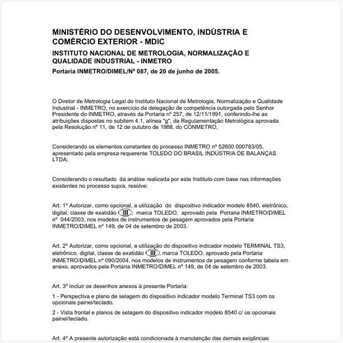Portaria DIMEL/INMETRO 87:2005 - Situação: Em vigor
