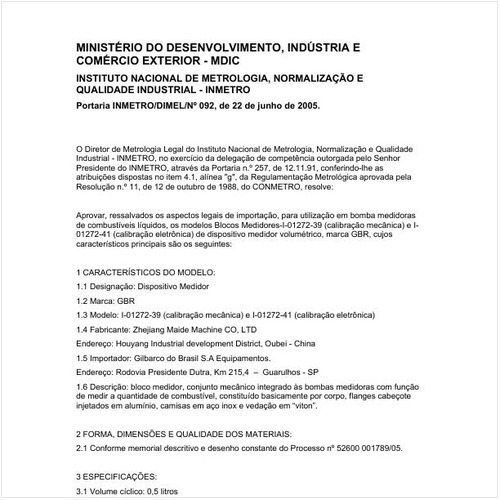 Portaria DIMEL/INMETRO 92:2005 - Situação: Revisto