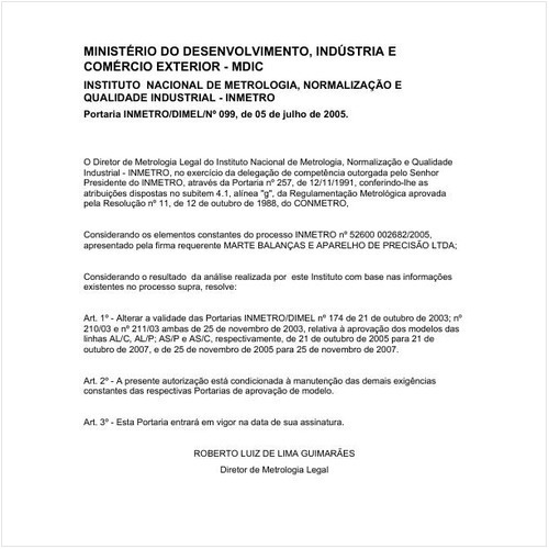 Portaria DIMEL/INMETRO 99:2005 - Situação: Em vigor