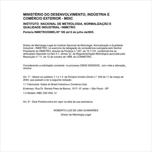 Portaria DIMEL/INMETRO 106:2005 - Situação: Em vigor