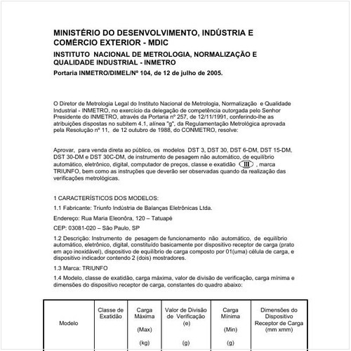 Portaria DIMEL/INMETRO 104:2005 - Situação: Revisto