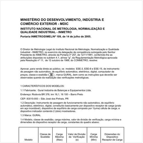 Portaria DIMEL/INMETRO 109:2005 - Situação: Revisto