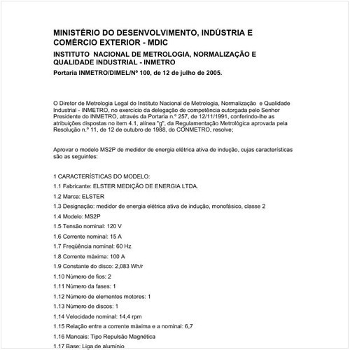 Portaria DIMEL/INMETRO 100:2005 - Situação: Revisto
