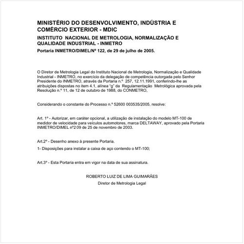 Portaria DIMEL/INMETRO 122:2005 - Situação: Em vigor