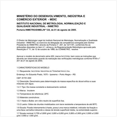 Portaria DIMEL/INMETRO 124:2005 - Situação: Revisto