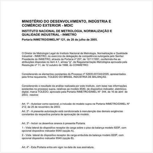 Portaria DIMEL/INMETRO 121:2005 - Situação: Em vigor