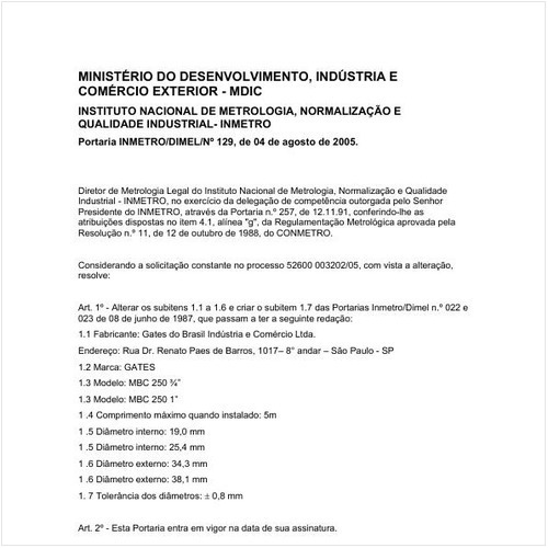 Portaria DIMEL/INMETRO 129:2005 - Situação: Em vigor