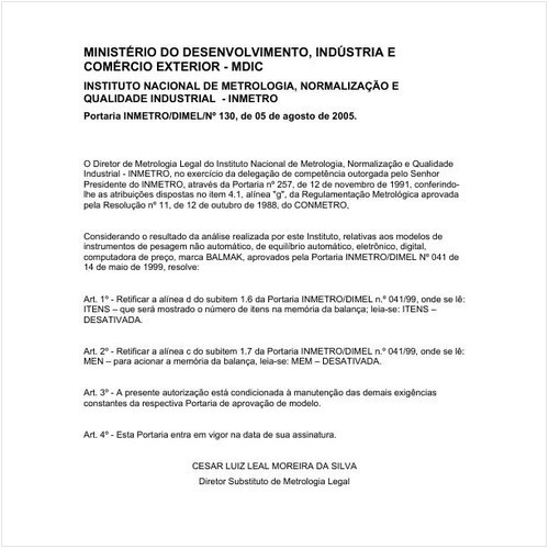 Portaria DIMEL/INMETRO 130:2005 - Situação: Em vigor