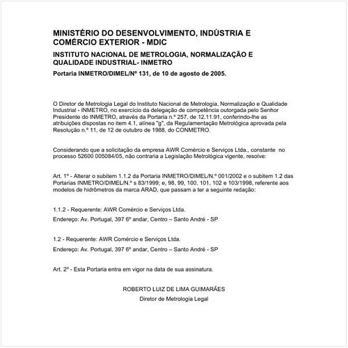 Portaria DIMEL/INMETRO 131:2005 - Situação: Em vigor