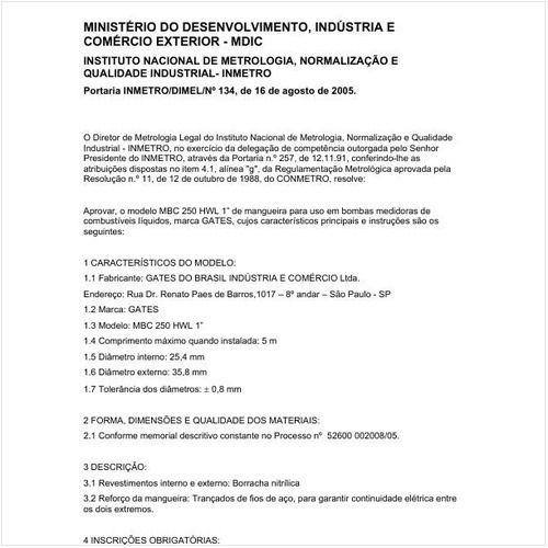 Portaria DIMEL/INMETRO 134:2005 - Situação: Em vigor