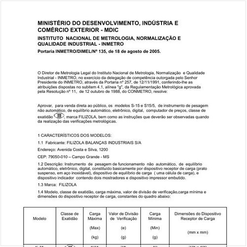 Portaria DIMEL/INMETRO 135:2005 - Situação: Em vigor