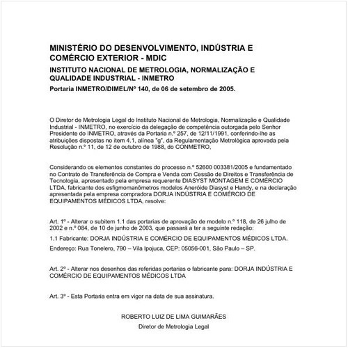 Portaria DIMEL/INMETRO 140:2005 - Situação: Em vigor