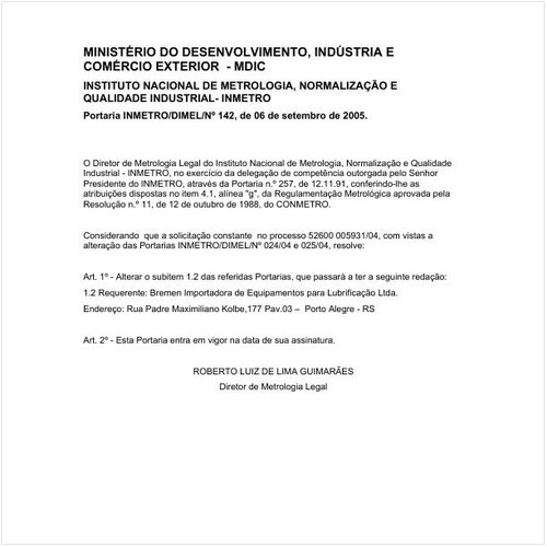 Portaria DIMEL/INMETRO 142:2005 - Situação: Em vigor