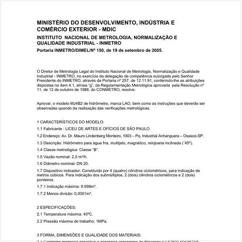 Portaria DIMEL/INMETRO 150:2005 - Situação: Revisto