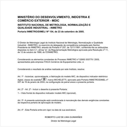 Portaria DIMEL/INMETRO 154:2005 - Situação: Em vigor