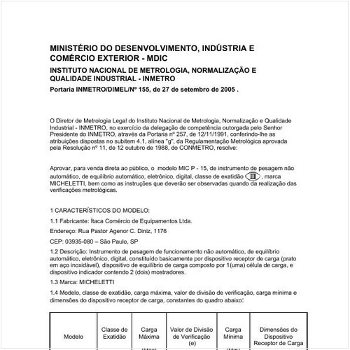Portaria DIMEL/INMETRO 155:2005 - Situação: Revisto