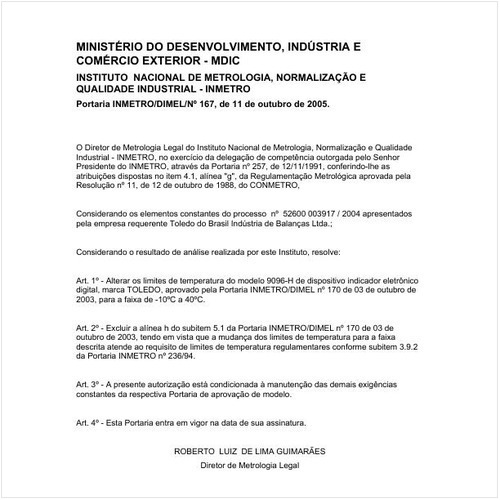 Portaria DIMEL/INMETRO 167:2005 - Situação: Em vigor
