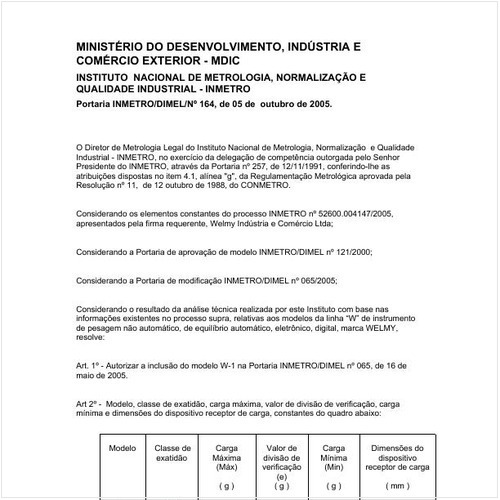 Portaria DIMEL/INMETRO 164:2005 - Situação: Em vigor