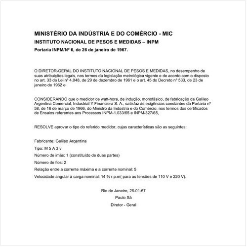 Portaria INPM/MIC 6:1967 - Situação: Em vigor