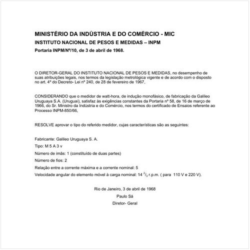 Portaria INPM/MIC 10:1968 - Situação: Em vigor