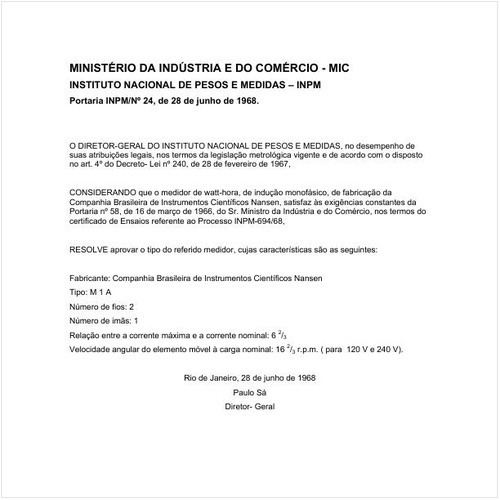 Portaria INPM/MIC 24:1968 - Situação: Em vigor