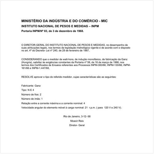 Portaria INPM/MIC 83:1968 - Situação: Em vigor
