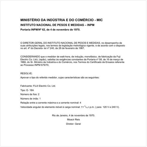 Portaria INPM/MIC 62:1970 - Situação: Em vigor