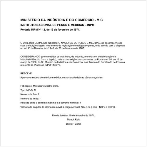 Portaria INPM/MIC 12:1971 - Situação: Em vigor