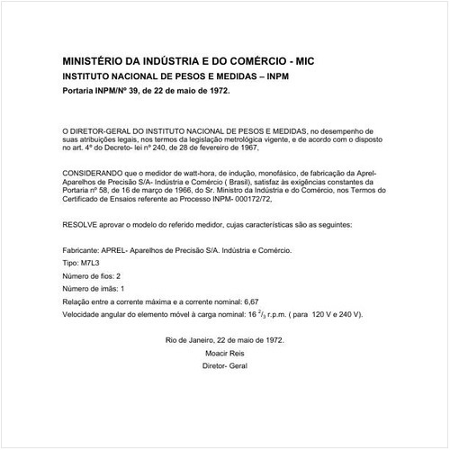 Portaria INPM/MIC 39:1972 - Situação: Em vigor