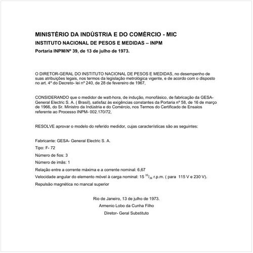 Portaria INPM/MIC 39:1973 - Situação: Em vigor
