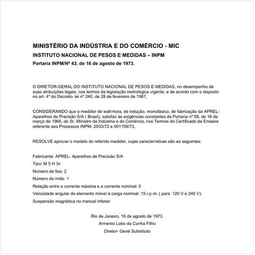 Portaria INPM/MIC 43:1973 - Situação: Em vigor