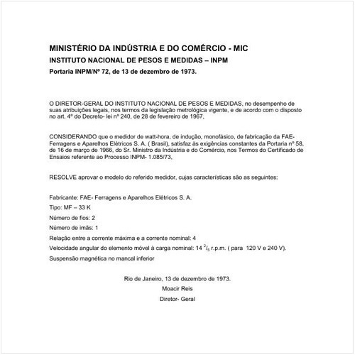 Portaria INPM/MIC 72:1973 - Situação: Em vigor