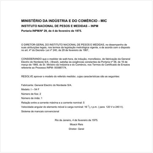 Portaria INPM/MIC 29:1975 - Situação: Em vigor