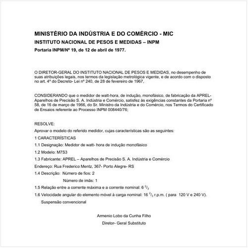 Portaria INPM/MIC 19:1977 - Situação: Em vigor