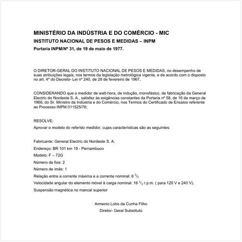 Portaria INPM/MIC 31:1977 - Situação: Em vigor