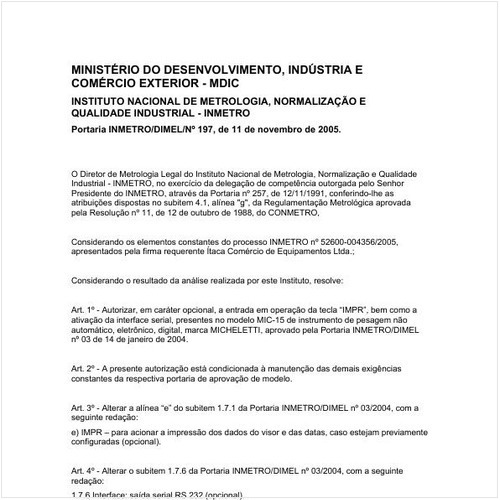 Portaria DIMEL/INMETRO 197:2005 - Situação: Em vigor